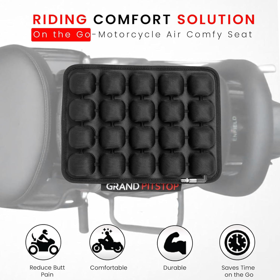 GRAND PITSTOP Motorcycle Air Seat Cushion with Inflatable Bubble Air Pads with Breathable Mesh Cover