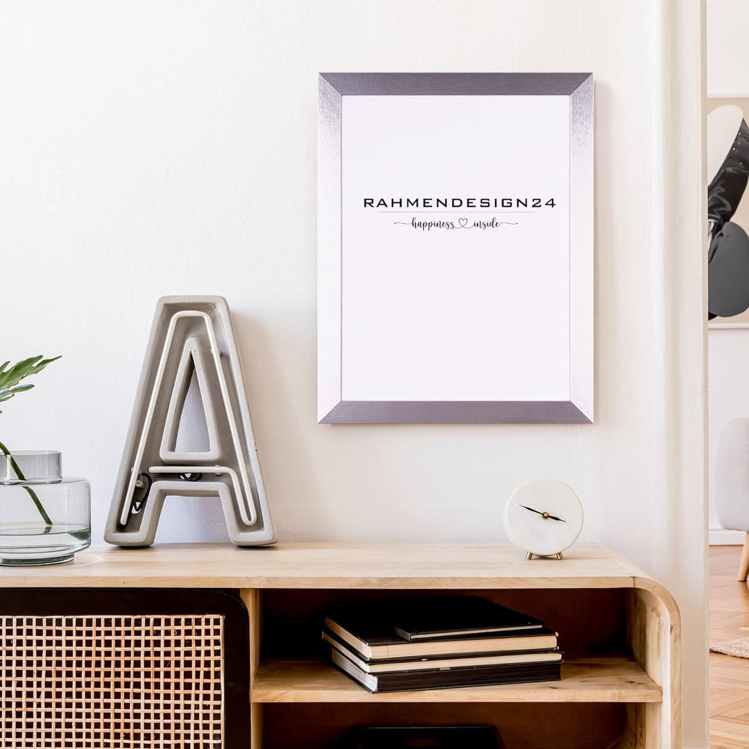 Rahmendesign24 Bilderrahmen Milano 50x70 (POSTERFORMAT) Silber (hochglanz) Fotorahmen, Wechselrahmen