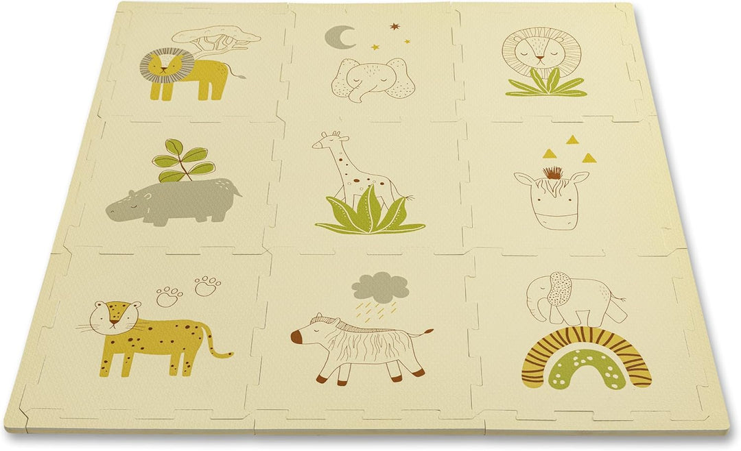 Hakuna Matte Stylische Puzzlematte Baby 0,9x0,9 m Safari Tiere – 9 Platten à 30x30cm – 20% dickere &