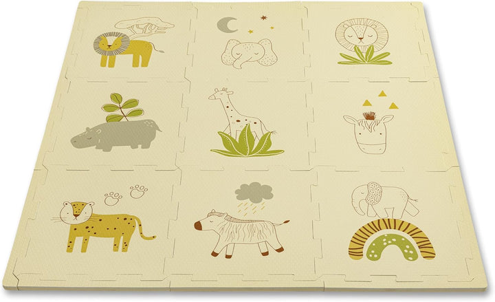 Hakuna Matte Stylische Puzzlematte Baby 0,9x0,9 m Safari Tiere – 9 Platten à 30x30cm – 20% dickere &
