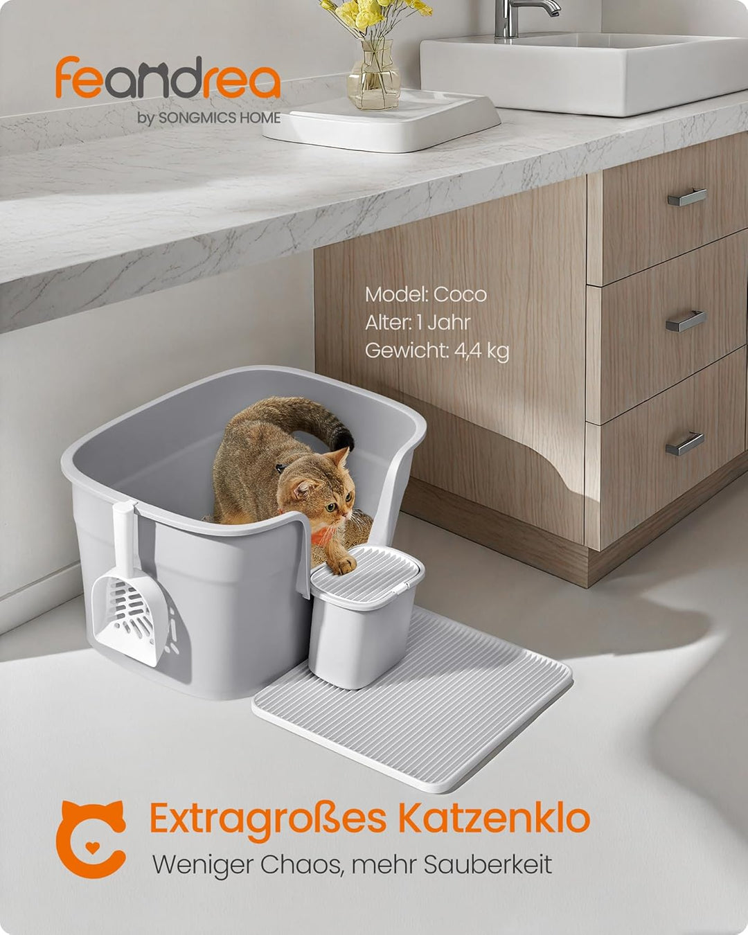 Feandrea Katzenklo, extragrosse Katzentoilette, mit hohen Seitenwänden, Katzenstreumatte, Aufbewahru