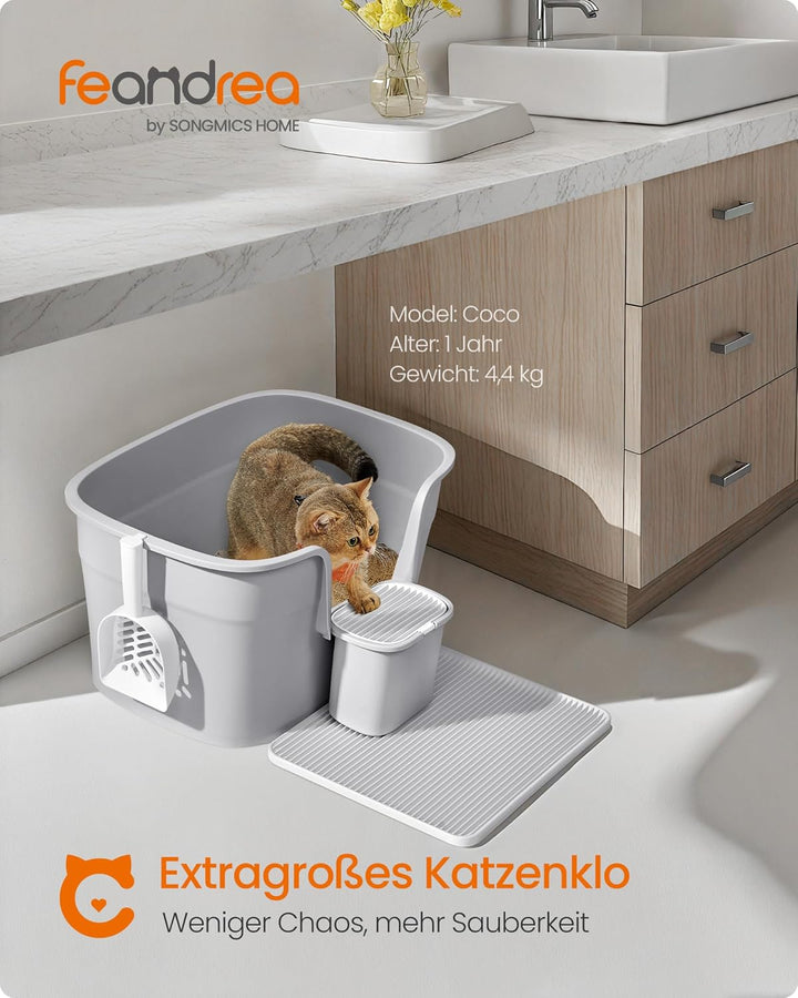 Feandrea Katzenklo, extragrosse Katzentoilette, mit hohen Seitenwänden, Katzenstreumatte, Aufbewahru