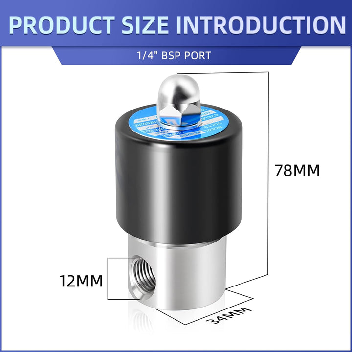 ERGAOBOY 1/4" BSP 12V Edelstahl Elektro Magnetventil mit Widerhakenanschluss, passend für Wasser,Luf