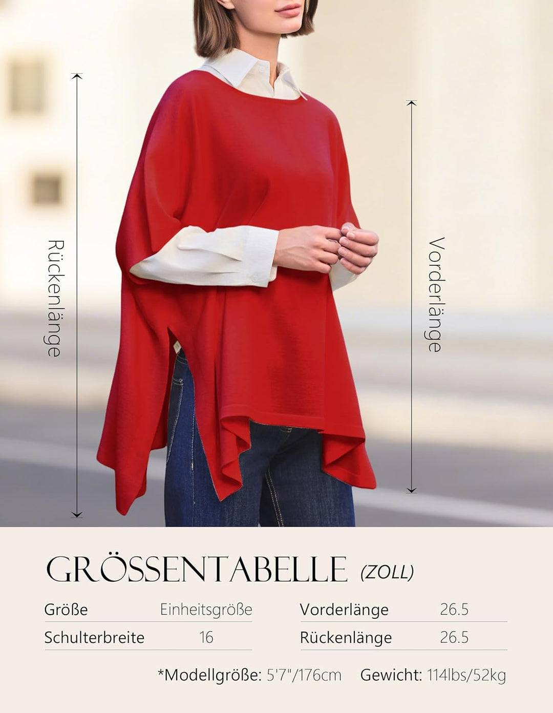 PULI Damen Pullover Poncho Elegant Viskose Strick Locker sitzend Poncho Schal Einheitsgrösse Rot, Ei