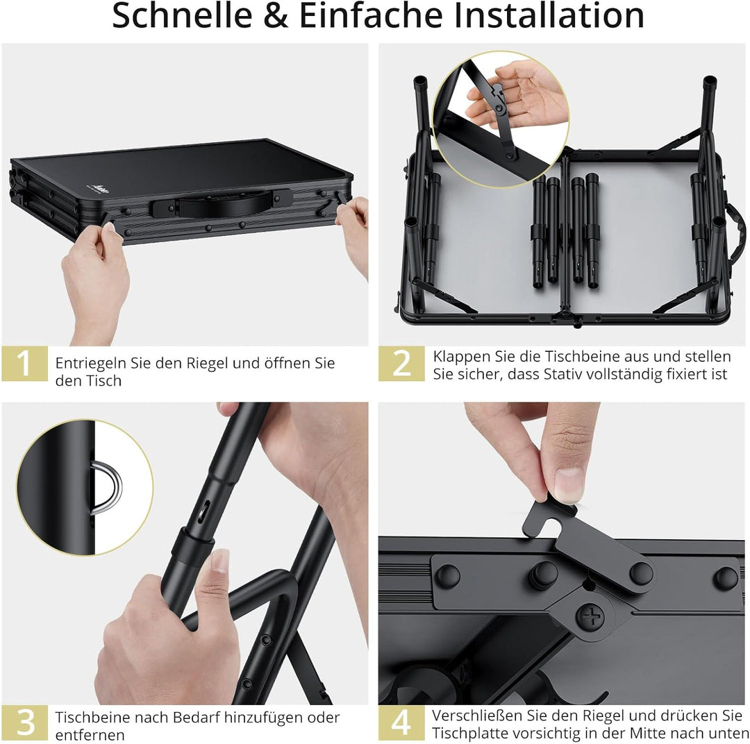 Anbte Campingtisch Klappbar 58x40cm Aluminium Silber-Rahmen Picknicktisch 3 Höhen Verstellbar 26/48/