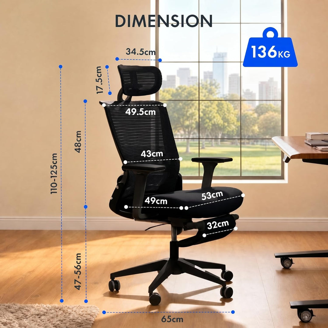 FLEXISPOT Ergonomischer Bürostuhl, Foldex, klappbarer Bürostuhl für Kleine Räume mit Lendenwirbelstü
