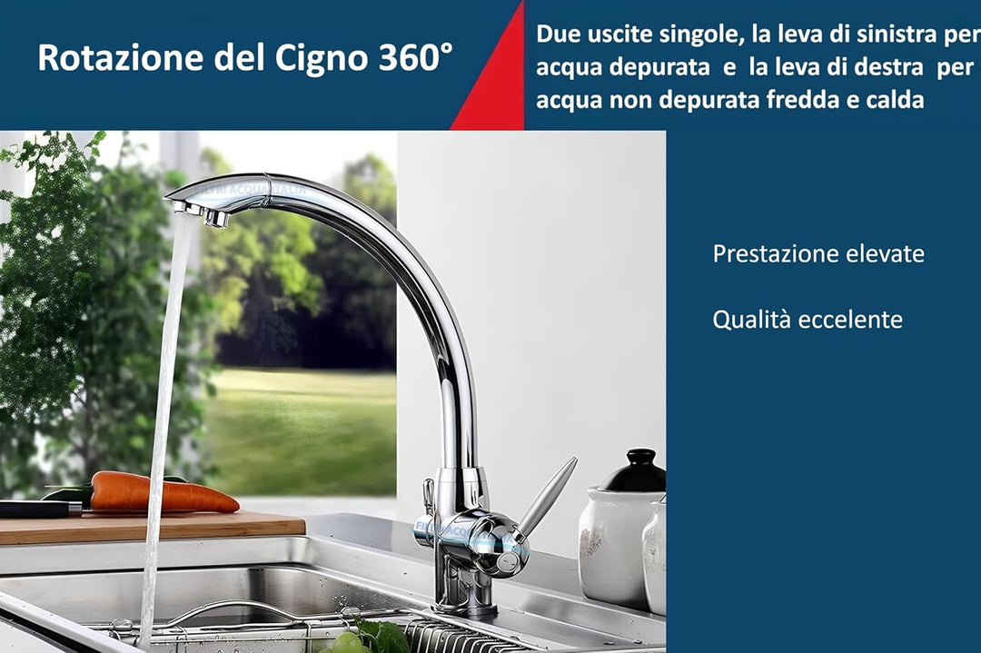 Wasserfilter Italien 3-Wege-Wasserhahn für kaltes und gereinigtes Wasser, 3-Wege-Mischbatterie für W