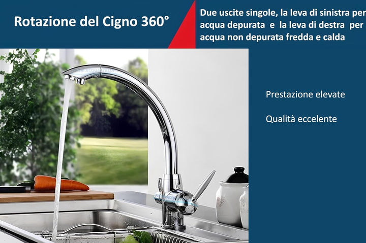 Wasserfilter Italien 3-Wege-Wasserhahn für kaltes und gereinigtes Wasser, 3-Wege-Mischbatterie für W