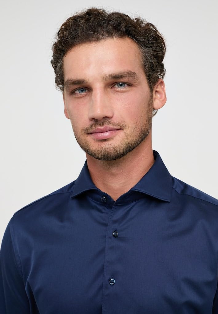 ETERNA Male Soft Luxury Shirt unifarben Slim FIT 40 Dunkelblau, 40 Dunkelblau