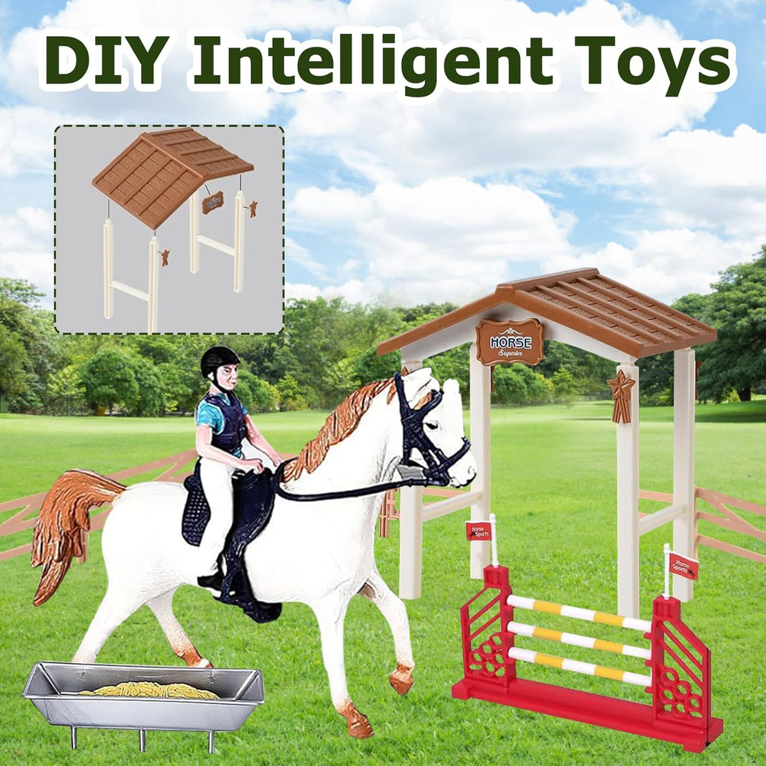 Pferdestall Spielzeug Pferde,Pferdekoppel Pferdestall,Spielzeug Set mit LED Licht,Horse Spielset Pfe