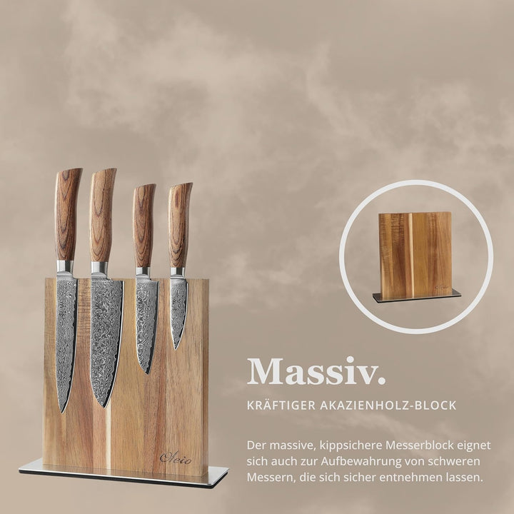 Wakoli EDIB Pro Premium 4er Damastmesser-Set mit Messerblock I 8-17 cm Klingen gefertigt aus 67 Lage