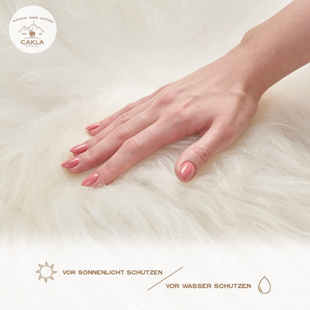 Cakla Lammfell Echt 100-110 cm - Schaffell Echt Gross - Fellteppich Weiss - Weich und Flauschig - Fe