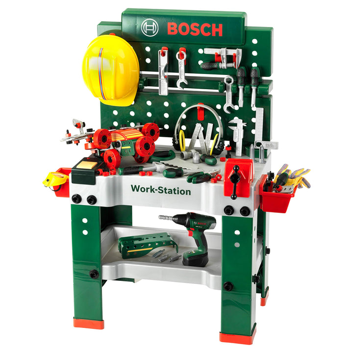 Theo Klein 8422 Bosch Werkbank Nr. 1 | 150-teilig | Inkl. Akkuschrauber, Konstruktionsset, Schleifge