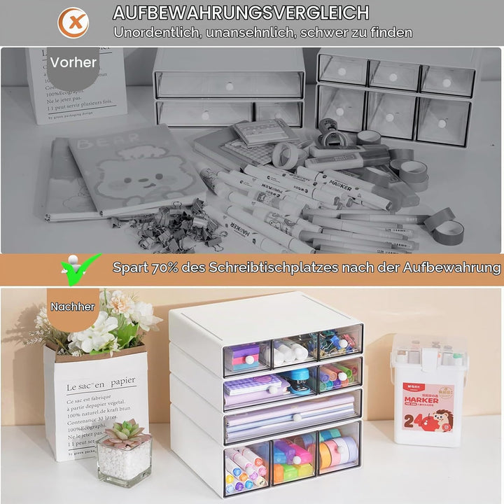 Desk Aufbewahrungsbox mit 9 Schubladen, ToyaJeco 4 Lagen Stapelbare Desktop Craft Storage-Schubladen