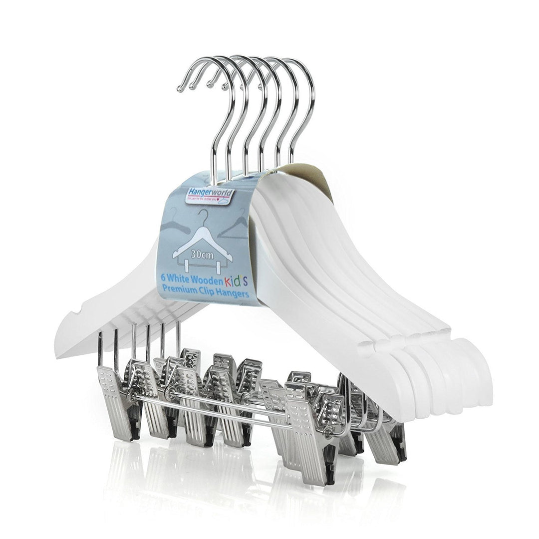 Hangerworld 6 Holz Kinderkleiderbügel mit Clips 30cm Weiss Kinder Kleiderbügel mit Klammern klein, k