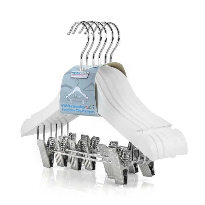 Hangerworld 6 Holz Kinderkleiderbügel mit Clips 30cm Weiss Kinder Kleiderbügel mit Klammern klein, k