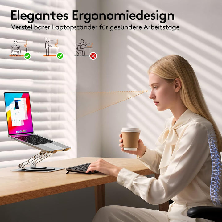 TECKNET 360° Laptop Ständer Höhenverstellbar, Verstellbarer Notebook Halterung aus Metall mit Doppel