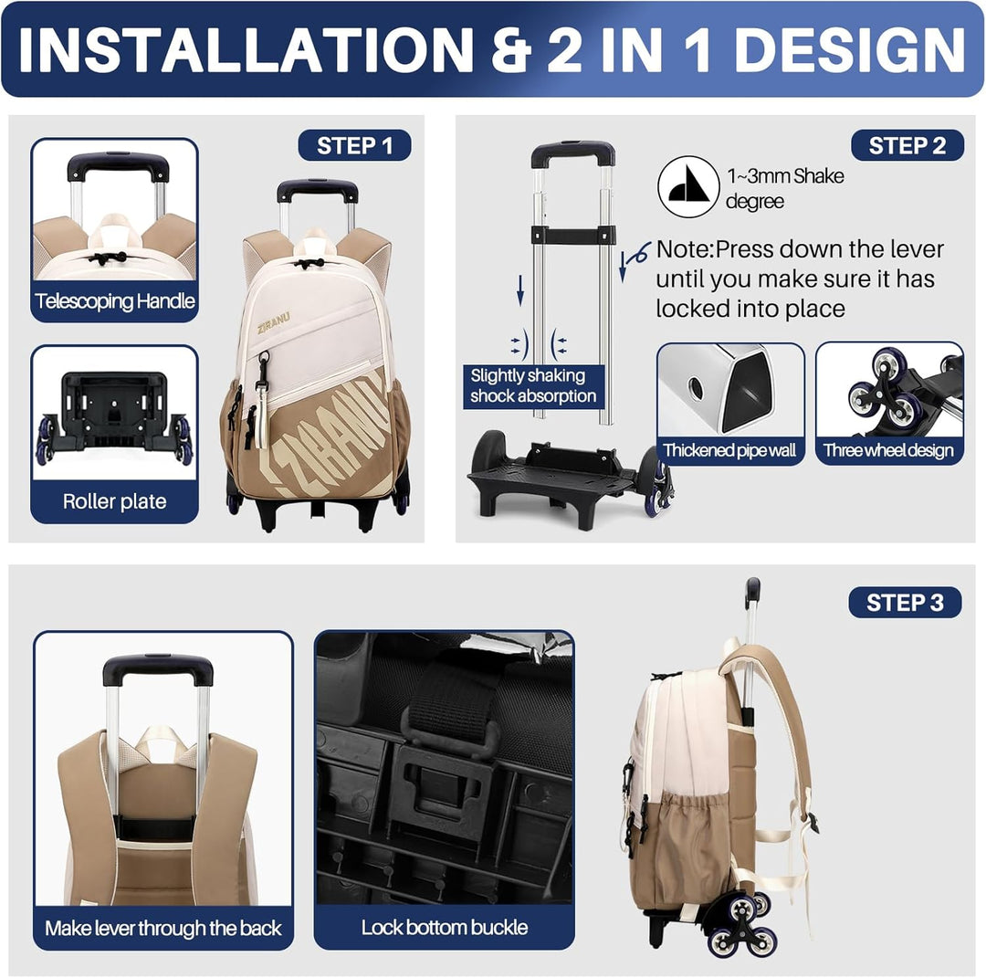 Schulrucksack mit Rollen Mädchen Jungen Teenager Trolley Kinder Rucksack mit Rollen Schule Schultasc