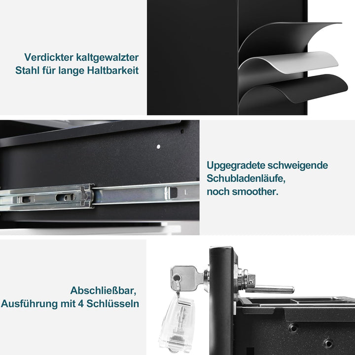 Aktenschrank mit 3 Schubladen und Schloss, Schwarz, OFC332B01, Schwarz 53,7cm H*30,0 cm W-3 Schublad