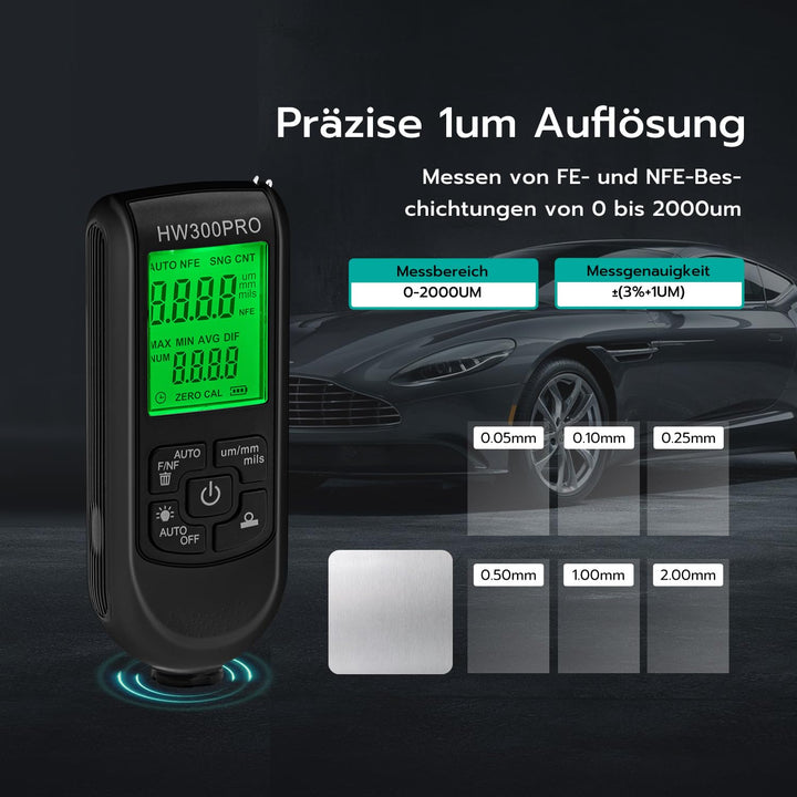 Mcbazel Digitales Schichtdickenmessgerät, Lackdickenmessgerät, Lackmessgerät Auto, Messbereich 0 bis