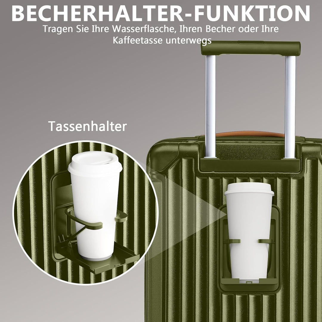 Joyway Koffer Trolley Reisekoffer von ABS Hartschalen Trolley mit Getränkehalter und 4 Rollen TSA Sc