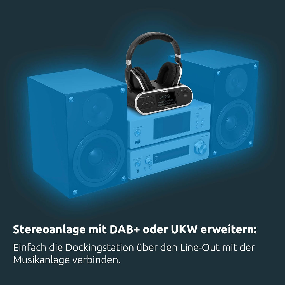 TechniSat STEREOMAN 2 DAB+ - kabelloser 2,4GHz Funkkopfhörer (mit Dockingstation, DAB+/UKW-Radioempf