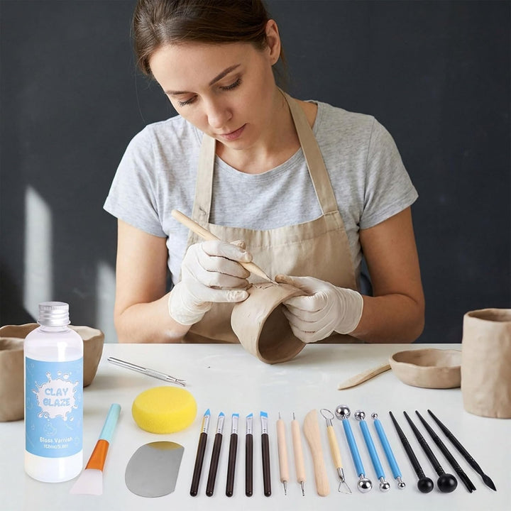 29pcs Clay Modellier Tools & 100ML Air Dry Clay Glaze Glasur für Ton Lufttrocknend zur Verhinderung