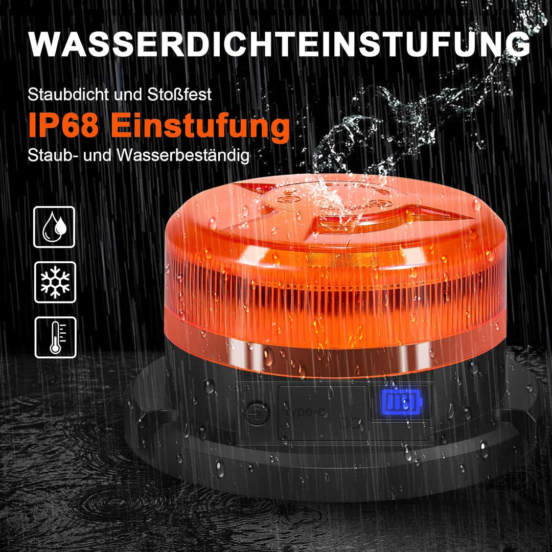 AnTom Rundumleuchte Akku mit Akkustandanzeige 9 Blitzmuster LED Rundumleuchte 12V Magnet Warnleuchte