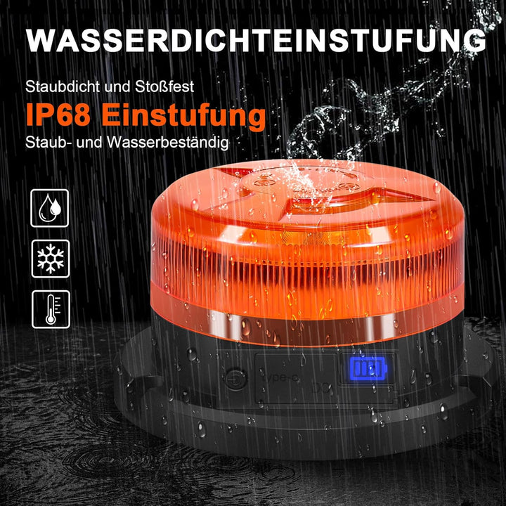 AnTom Rundumleuchte Akku mit Akkustandanzeige 9 Blitzmuster LED Rundumleuchte 12V Magnet Warnleuchte
