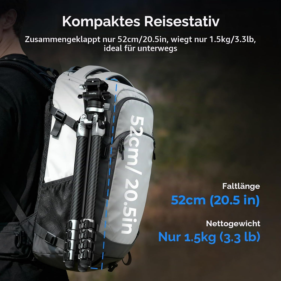 SMALLRIG 63" Tragbares Reisestativ für iPhone und Kamera, 160cm Carbonfaser-Videostativ mit Kompakte