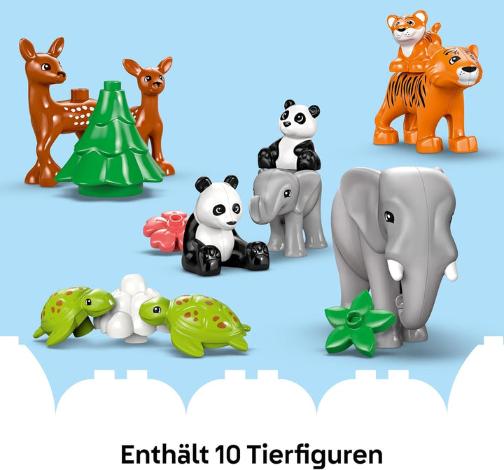 LEGO DUPLO Town Wildtier-Familien 3-in-1-Set, Lernspielzeug für Kleinkinder mit Schildkröten, Tigern