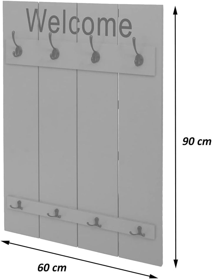 Mendler Wandgarderobe HWC-C89AM Welcome, Garderobe Garderobenpaneel, Shabby-Look Vintage, 91x60cm -