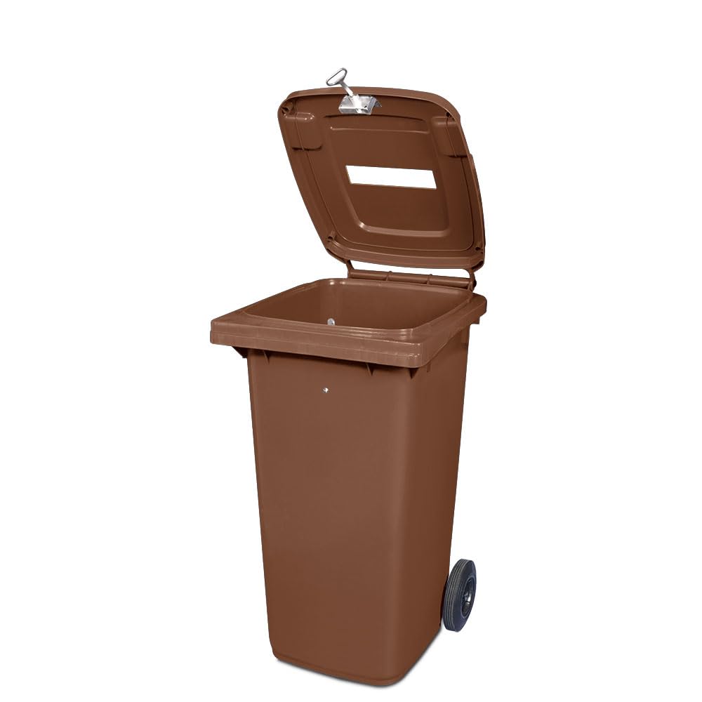 BRB 120 Liter DIN Mülltonne mit Papiereinwurf u. Dreikantschloss, BxTxH 480x550x930 mm (braun), brau