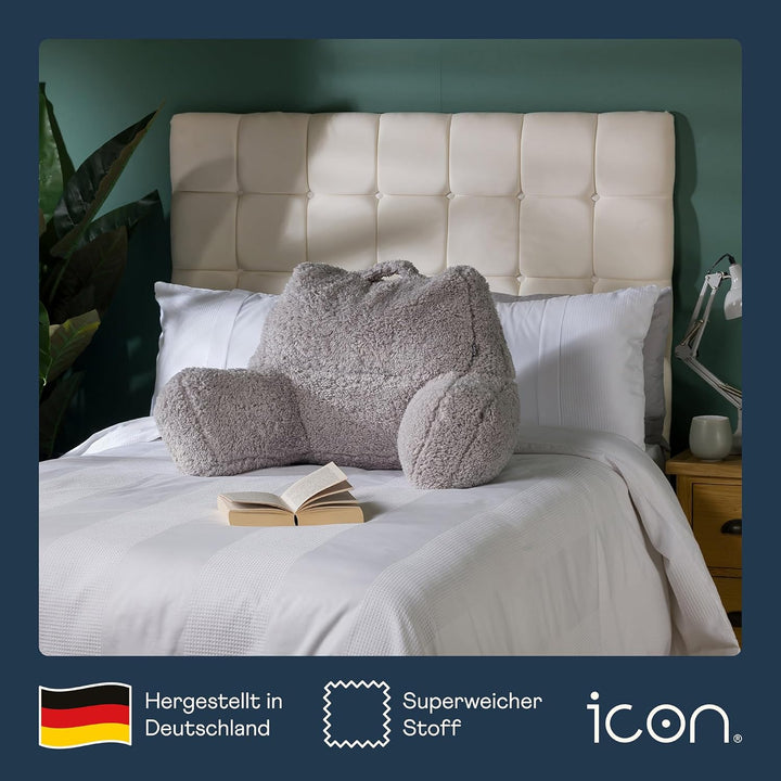 Icon Teddybär Rückenlehne Lesekissen, Grau, Lesekissen Flauschig mit Sitzsack Füllung, Rückenstütze