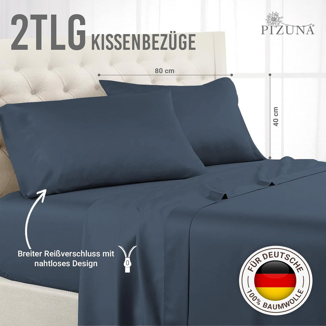 Pizuna Luxuriöser Soft-Satin 2er Pack Kissenbezug 40 x 80 cm Dunkel Blau, 600 Fadenzahl Baumwolle Ki