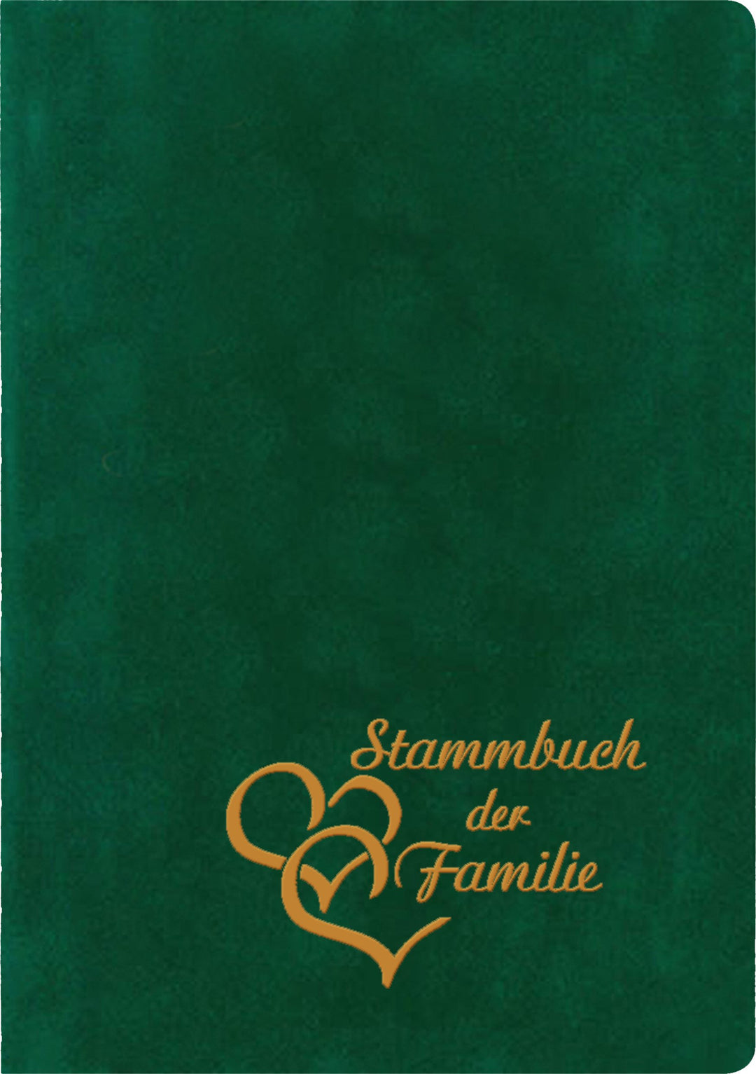 Stammbuch Herzen, grün, Velours, Herzprägung Gold, Stammbuchformat