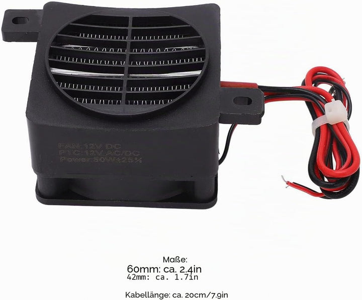 12V-Lufterhitzer, DC12V 50W Konstanttemperaturheizung, Isolierter -PTC-Keramik-Heizlüfter für Kleine