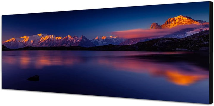 Paul Sinus Art Panoramabild auf Leinwand und Keilrahmen 150x50cm Berge See Sonnenuntergang Spiegelun