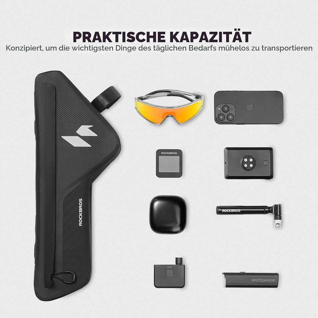 ROCKBROS Fahrrad Rahmentasche Unterrohr 100% Wasserdicht, Schlankes Design Oberrohrtasche mit PP Stü