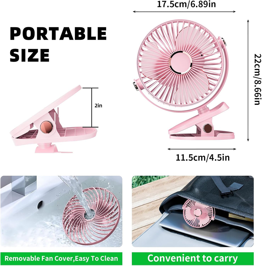 Clip Ventilator Klein Tischventilator USB Ventilator Leise, 5000mAh Mini Ventilator USB-Ventilatoren
