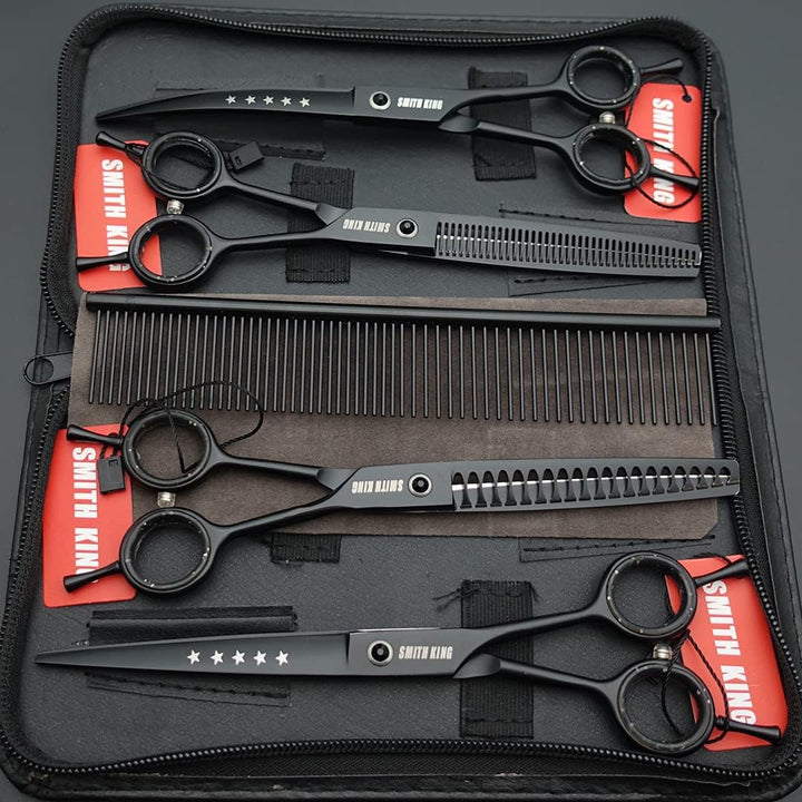 7,0 Zoll Professional Dog Grooming Scissors Set Gerade & Ausdünnen & Gebogen & Chunker & Kamm 5 Stüc