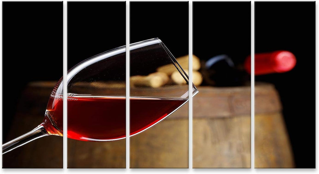islandburner Bild auf Leinwand Glas Wein Mit Fass Bilder Wandbilder Poster, Leinwand 160x80cm - 5 Te