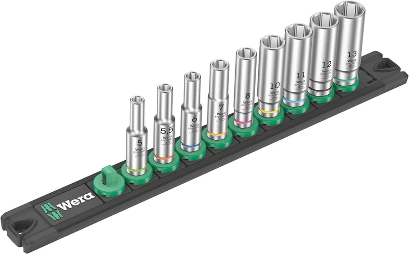 Wera 05005410001 Nuss-Magnetleiste A Deep 1 Steckschlüsseleinsatz-Satz, 1/4"-Antrieb, 9-teilig A Dee