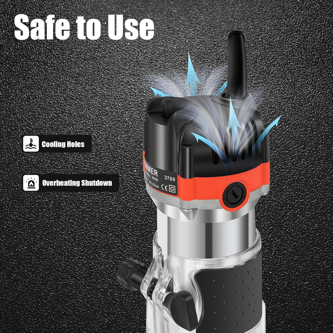 Kantenfräse, Professional 800W Elektrische Oberfräse Fräsmaschine Electric Hand Trimmer 1/4" für Hol