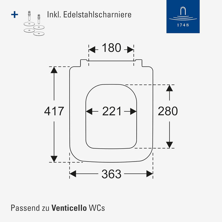 Villeroy & Boch Venticello WC-Sitz - Toilettendeckel mit Absenkautomatik - Abnehmbarer, bruchsichere