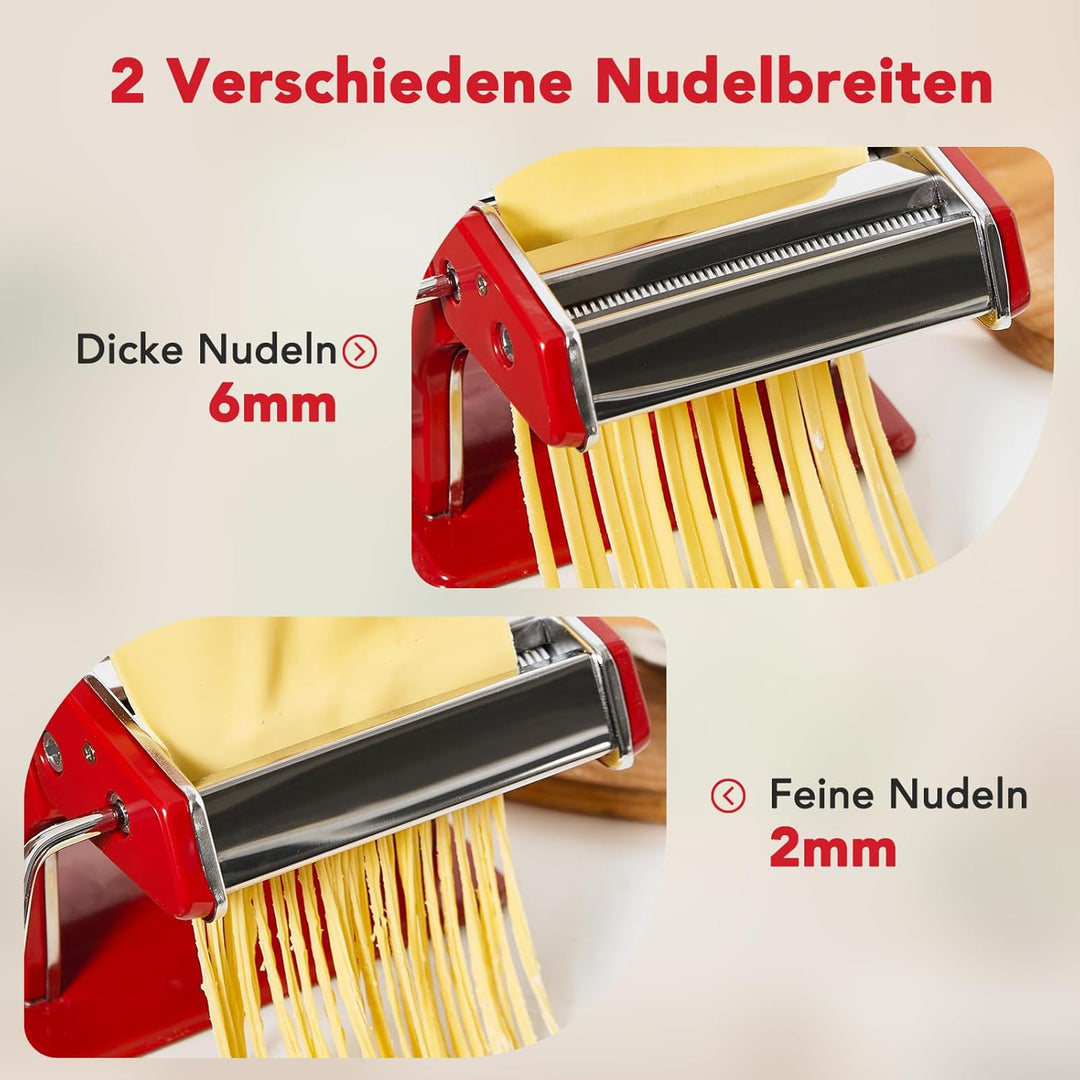 Pastamaschine aus Edelstahl, manuelle Nudelmaschine mit 9 Teigstärken & 2 Schnittbreiten für Spaghet