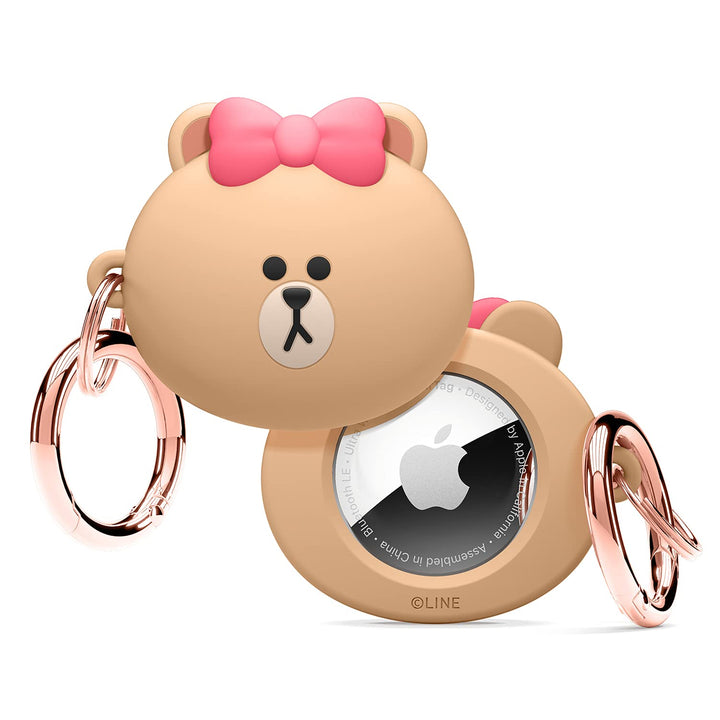 elago I LINE Friends Silikon Hülle Kompatibel met für Apple AirTag 2 & 1 Gen - Voller Schutz, Inklus