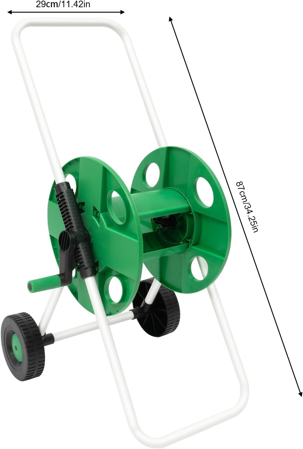 Mobiler Gartenschlauchwagen MY-069 aus Kunststoff und Edelstahl, grün, manuelle Aufwicklung, für bis