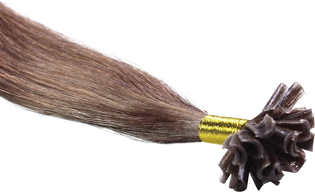 hair2heart Premium Extensions Echthaar Bondings glatt - 100 Strähnen 0.8g 50cm 4/77 mittelbraun brau