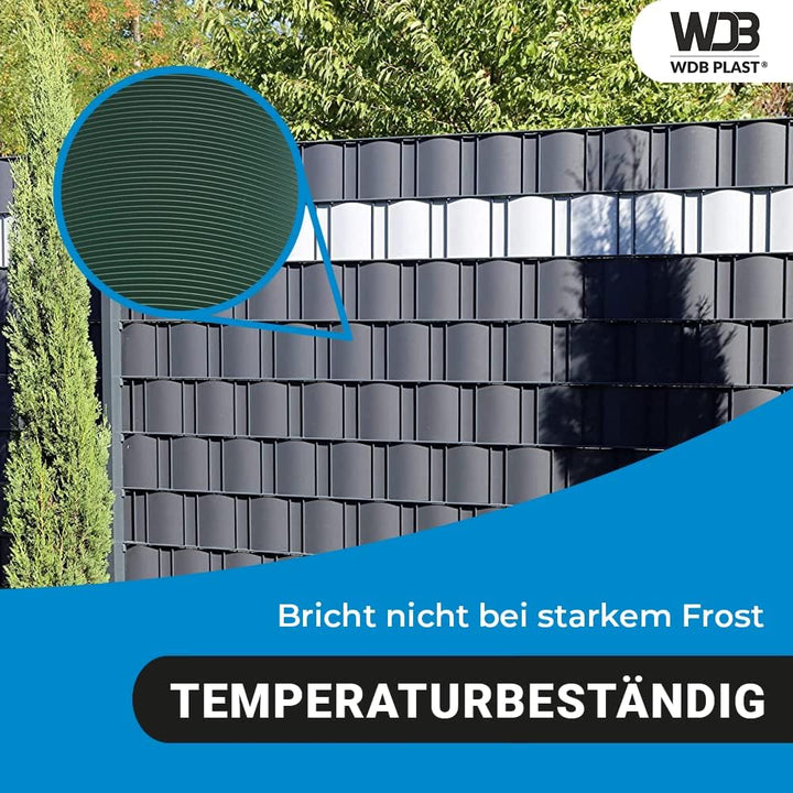 WDB - Sichtschutzstreifen für Doppelstabmatten Sichtschutz Zaun - Set 4X 26 m x 19 cm - Hart PP Wind
